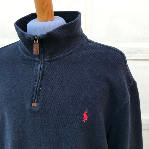 Polo Ralph Lauren Other - Polo Ralph Lauren Navy Blue 1/4-Zip Pullover Long Sleeve Red Logo Sweater Top